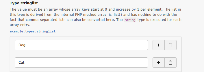 Screenshot of a site setting field of type stringlist