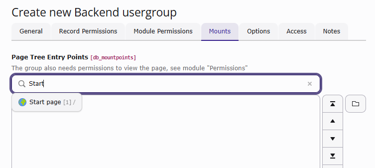 Tab "Mounts and workspaces" in the backend user group edit form.