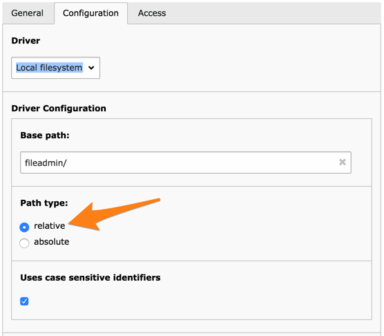 The paths options for a storage based on the local file system driver