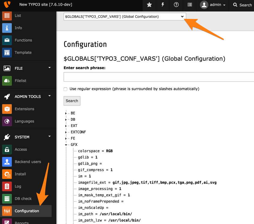 Viewing configuration values in the Configuration module