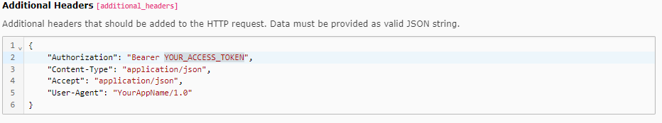 The additional header field with some example input