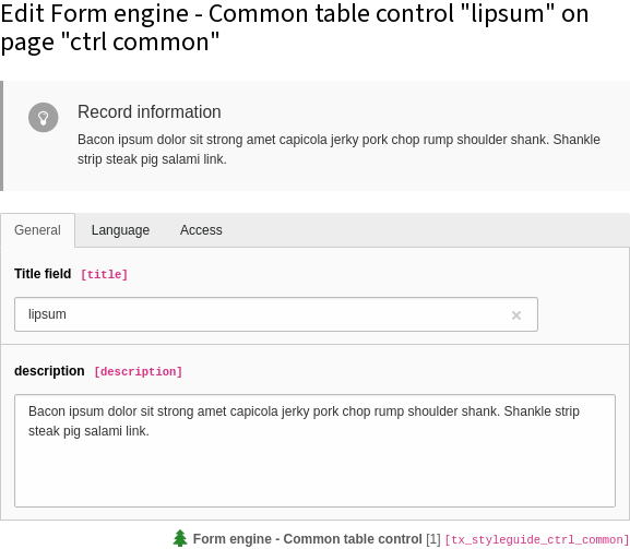 Record information shown editing an example record