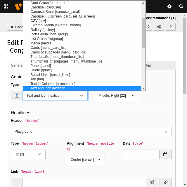 The type selector of a content elements