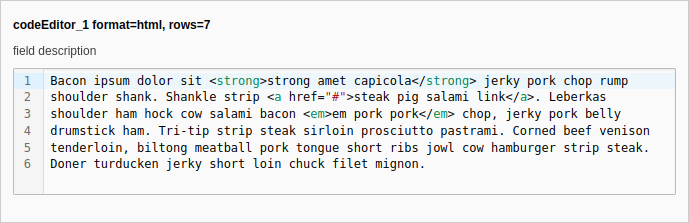 Code editor with highlighting HTML
