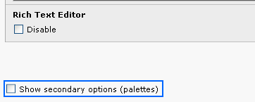 Shown secondary options (palettes) in the content editing forms