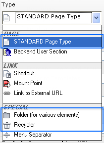 The Page types with modified labels