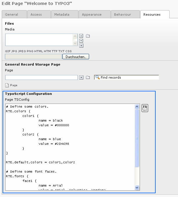 The Page TSconfig field inside the page properties
