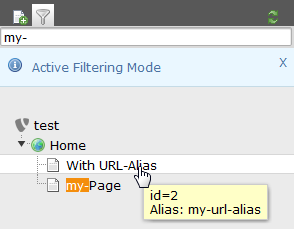 Filtering the pagetree for my- now additionally returns pages with matched alias fields.