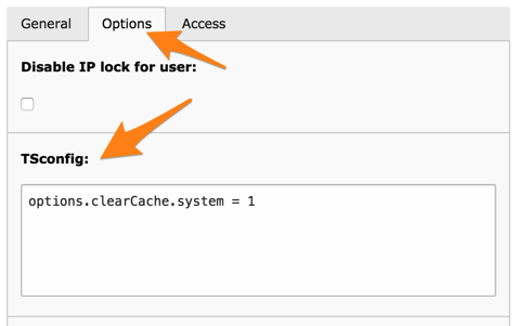 The TSconfig field in the Options tab of a backend user