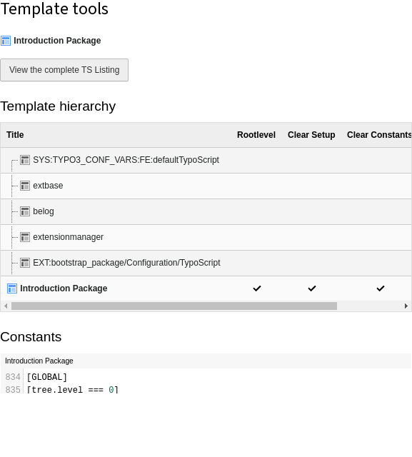 All templates applying to a page, as used by the Introduction Package