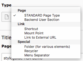 The Page types with modified labels