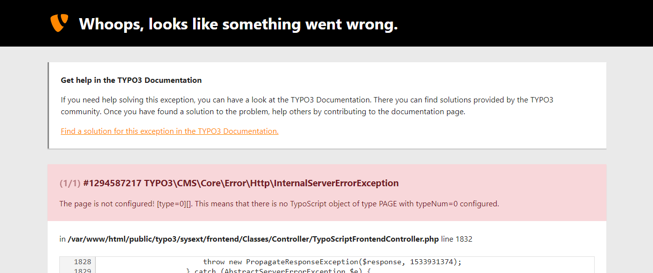 Error message "The page is not configured!"