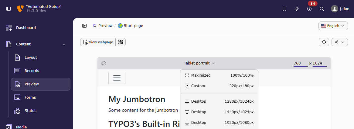 Dropdown menu Width with added frame size called myPreview
