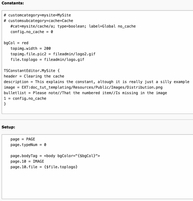 The Constants and Setup fields without the t3editor enabled