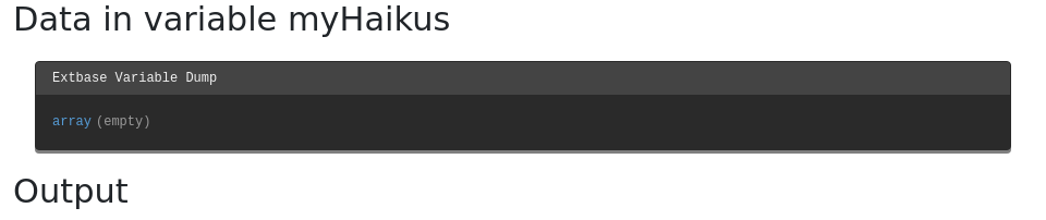 Output of a DatabaseQueryProcessor, including debug output