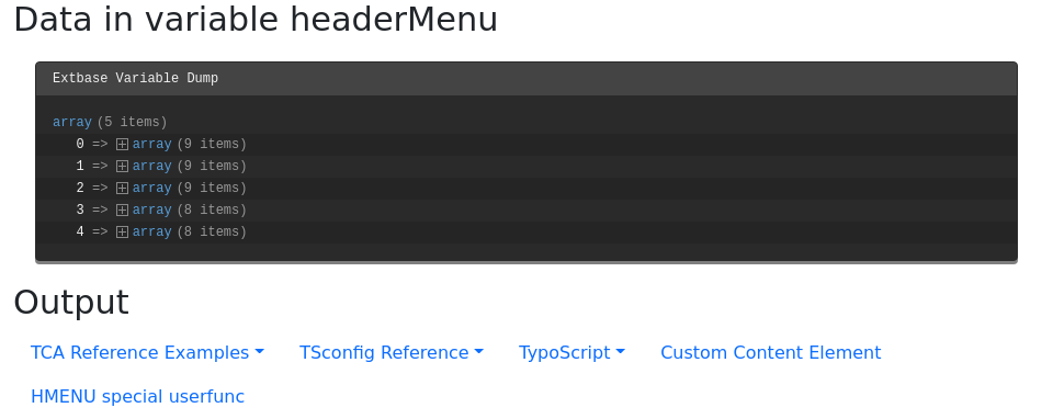Output of a MenuProcessor, including debug output