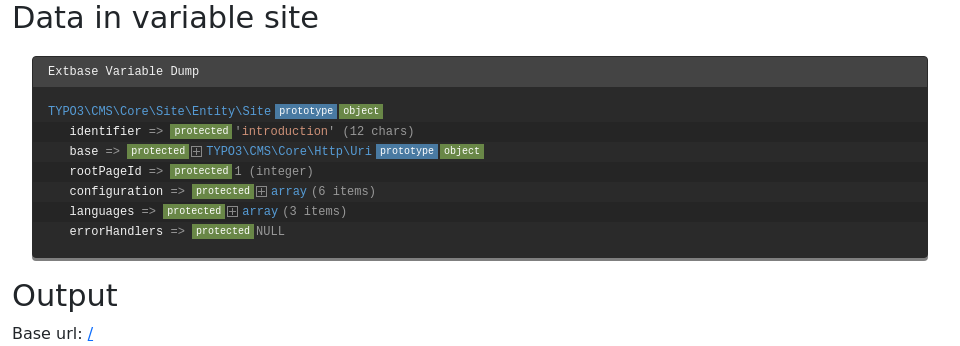 Output of a SiteProcessor, including debug output