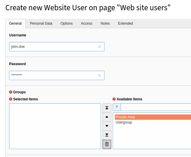 Creating a new frontend user