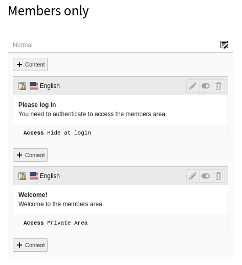 Placing access restriction on individual content elements