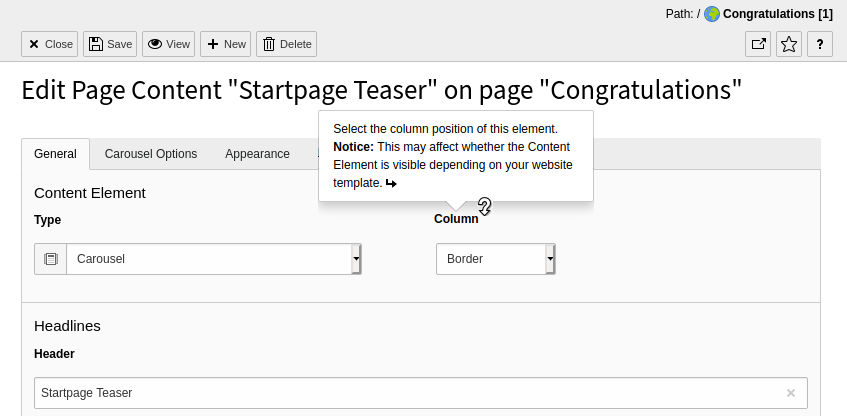 Context help pop-up for the :guilabel:`Column` label
