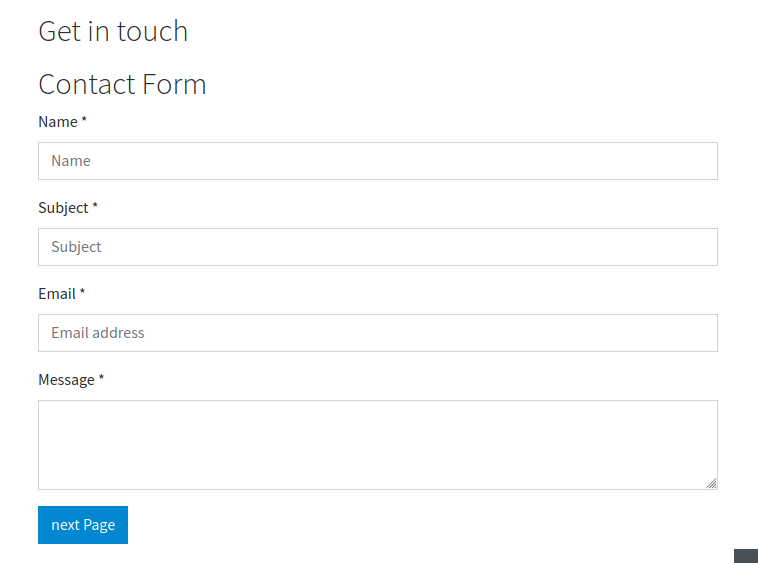 The contact form in the frontend