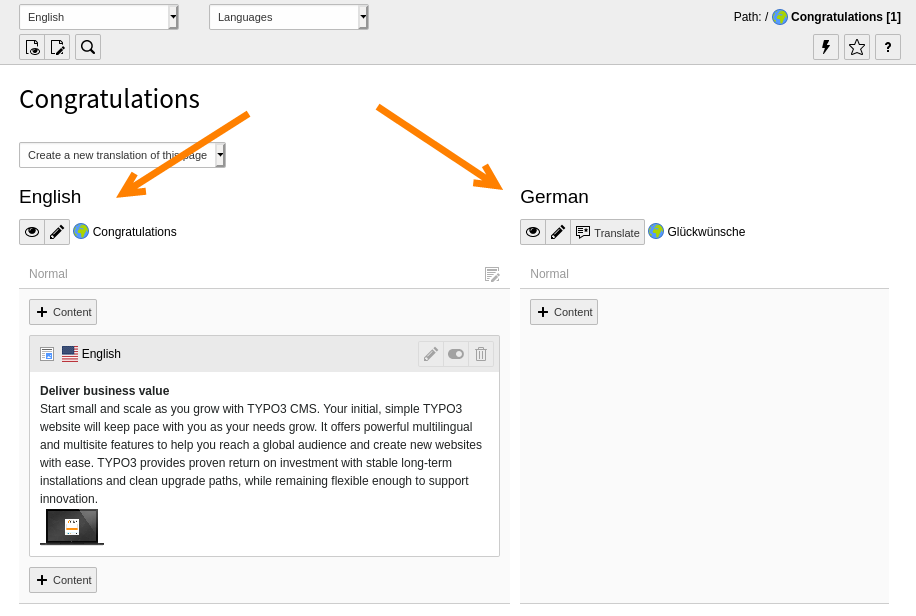 Viewing languages side by side in the page module