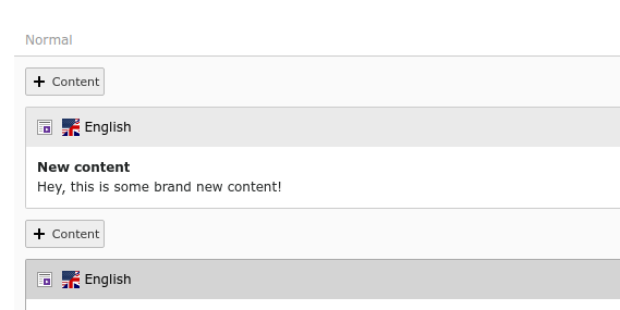 The new content element appears in the Page module