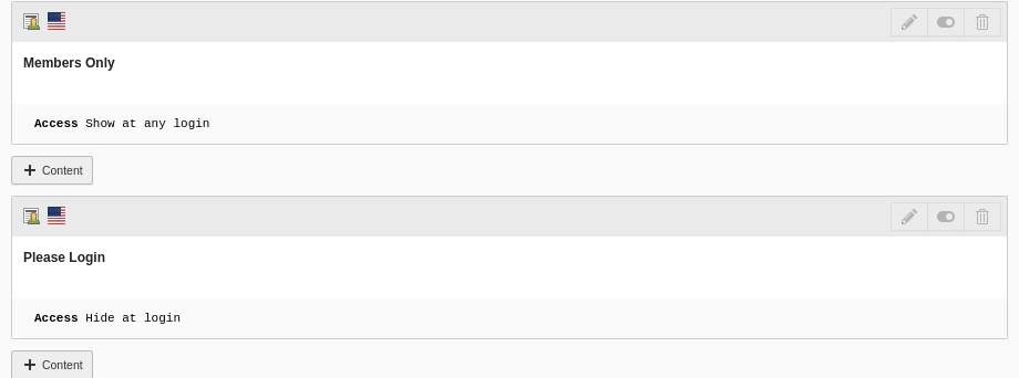 Placing access restriction on individual content elements