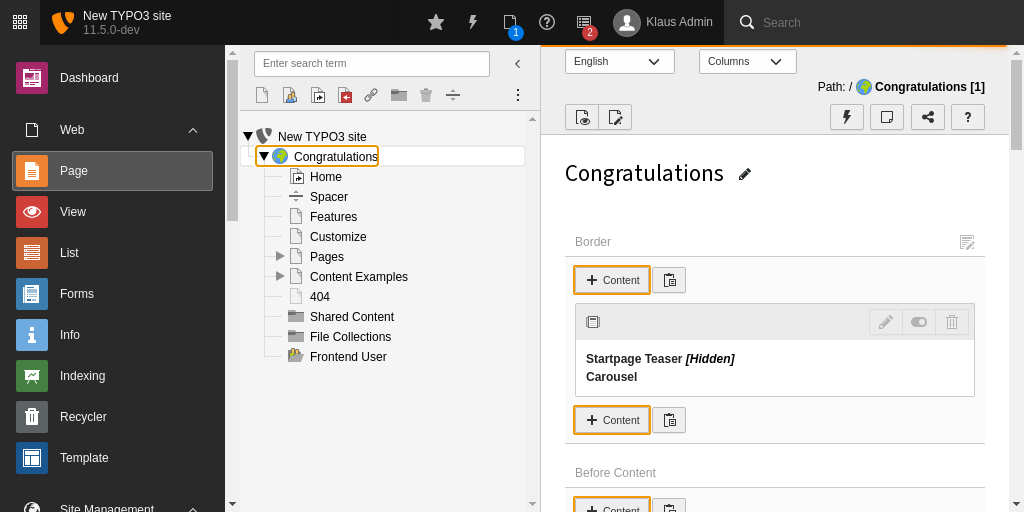 Create a new Content Element by clicking the button