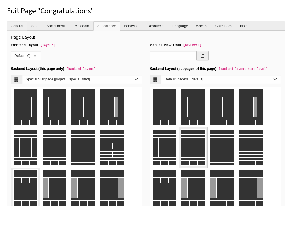 The Appearance tab of the page properties