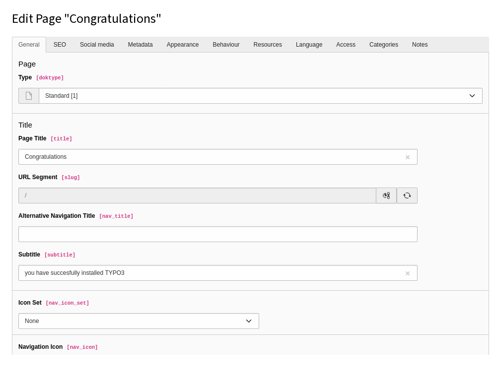 The General tab of the page properties