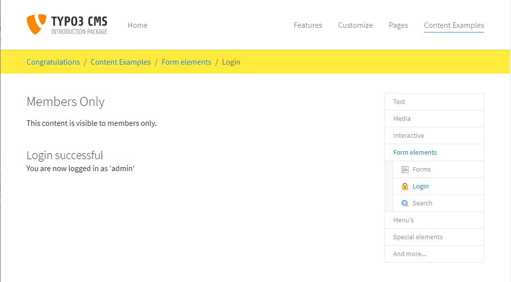 The page with the authenticated user