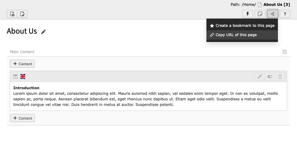 Creating a share link in the page module