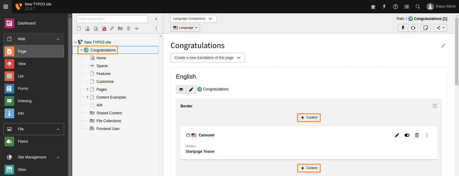 Create a new Content Element by clicking the button