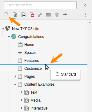 Creating a page using drag and drop