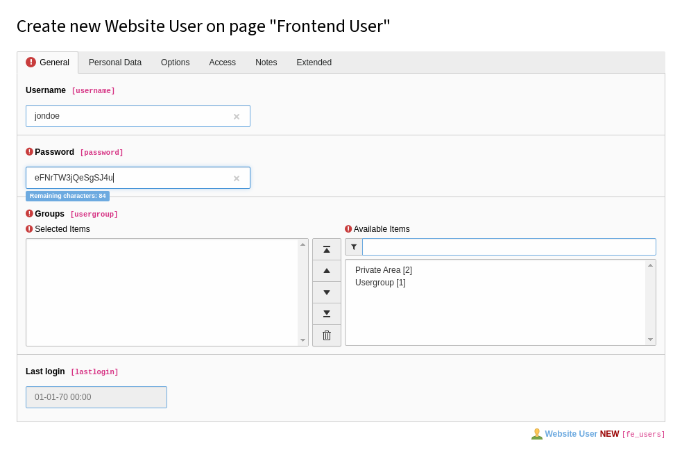 Creating a new frontend user