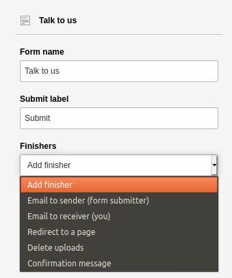Add finishers to a form