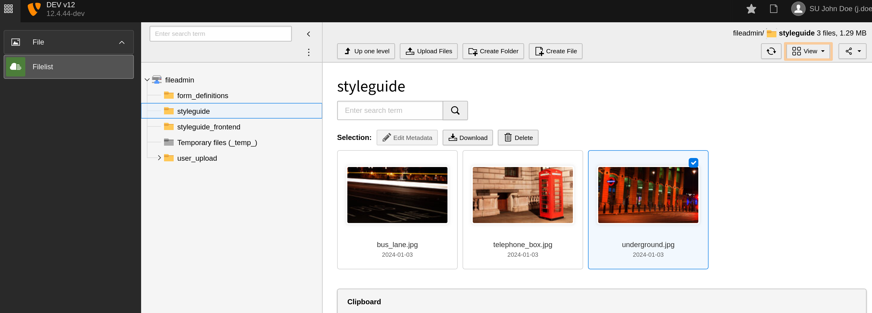View to the Media Module listing three image files as tiles