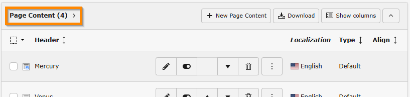 List Module table with additional fields enabled