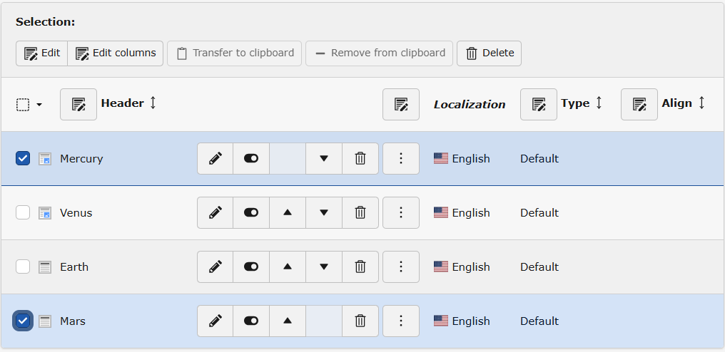 The list module with specific database records checked for mass edit