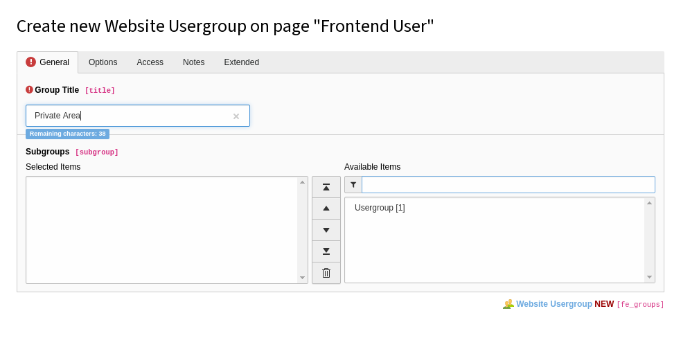 Creating a new frontend group