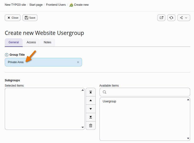 Creating a new frontend group