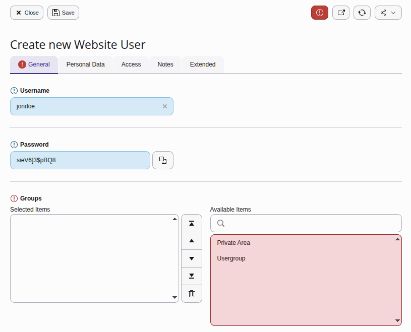 Creating a new frontend user