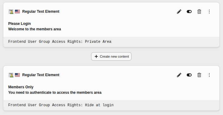 Placing access restriction on individual content elements