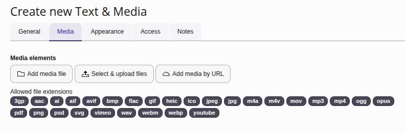 Tab media of the text and media content element in TYPO3