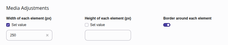 Screenshot of the Media Adjustments section of a "Text and Images" content element in TYPO3