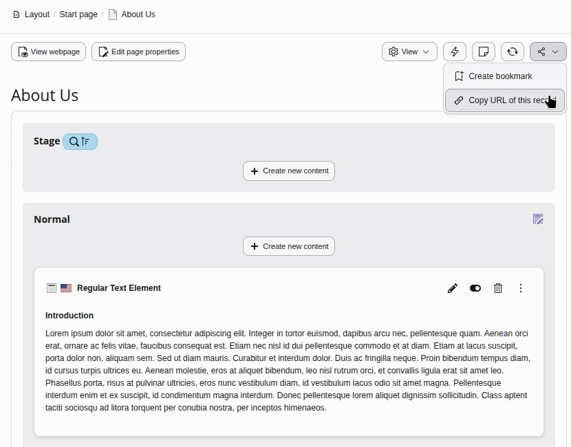 Creating a share link in the page module