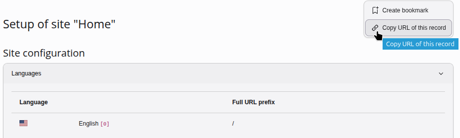 Creating a link to the backend Sites module