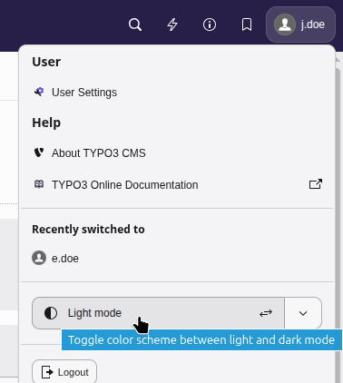 Tooltip for the color scheme