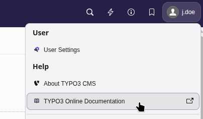 The TYPO3 Online Documentation in the Help menu